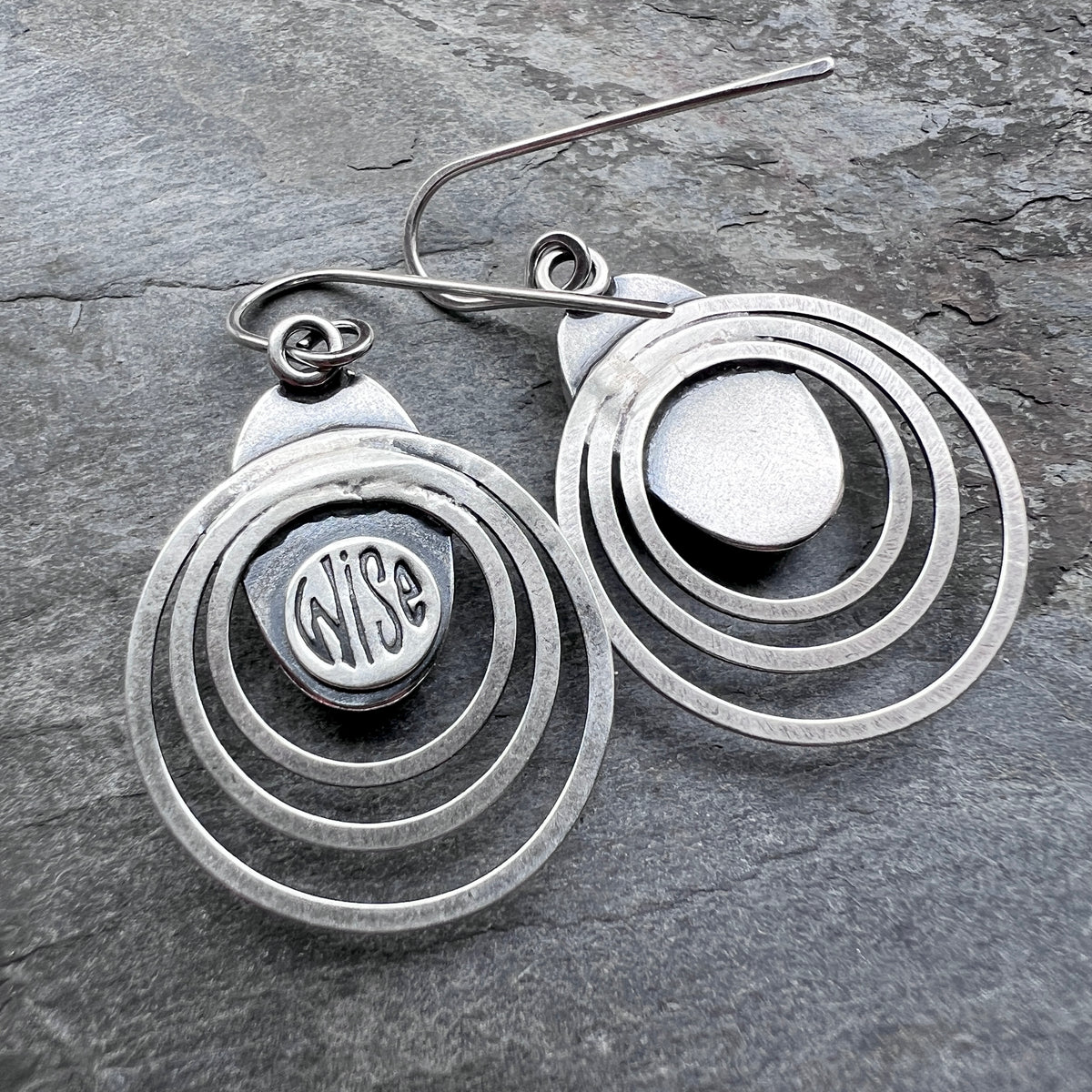 Genuine Turquoise Sterling Silver Earrings | Natural Stone Cabochons with Textured Hoop Dangles
