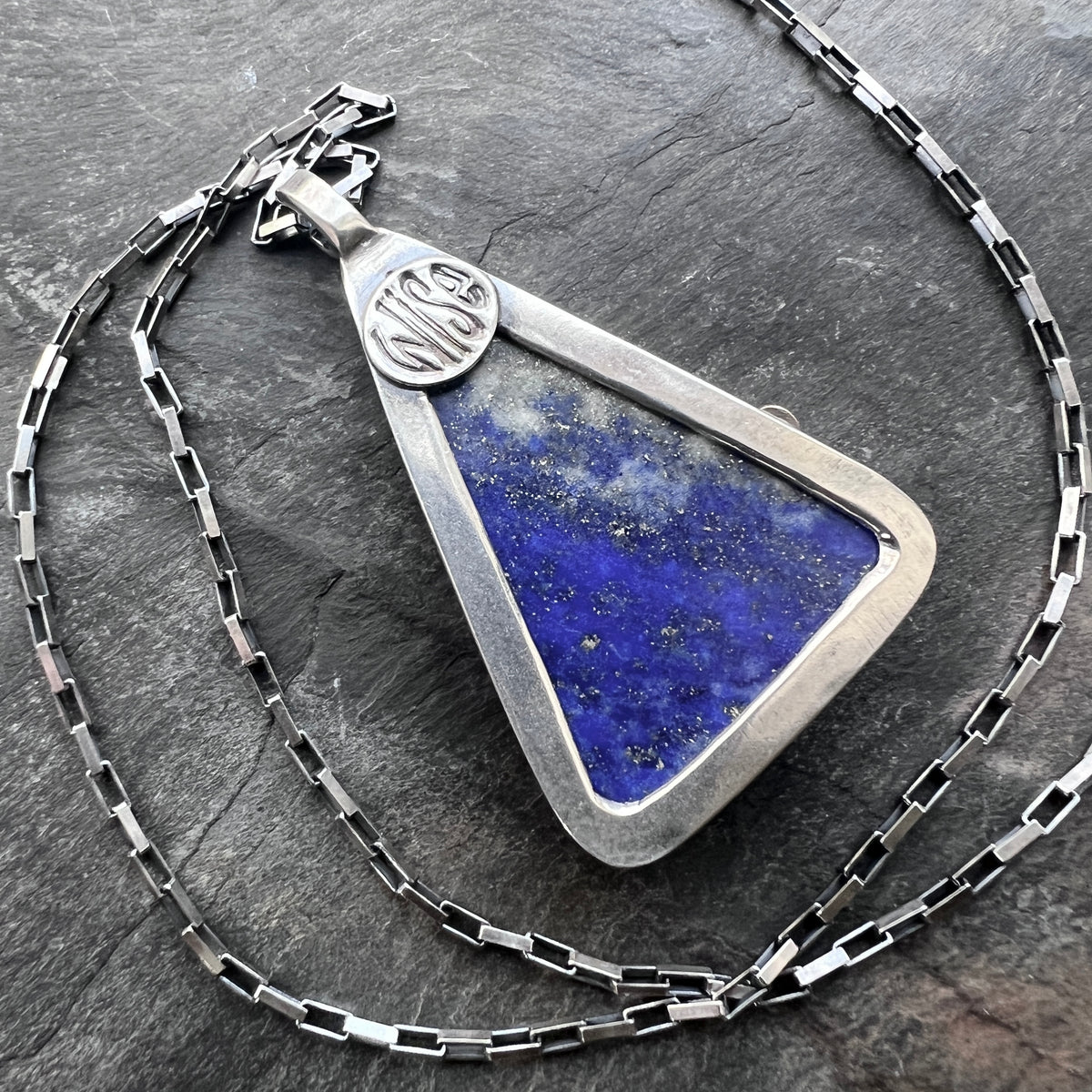 Lapis Lazuli Sterling Silver Necklace | Blue Natural Stone Geometric Pendant