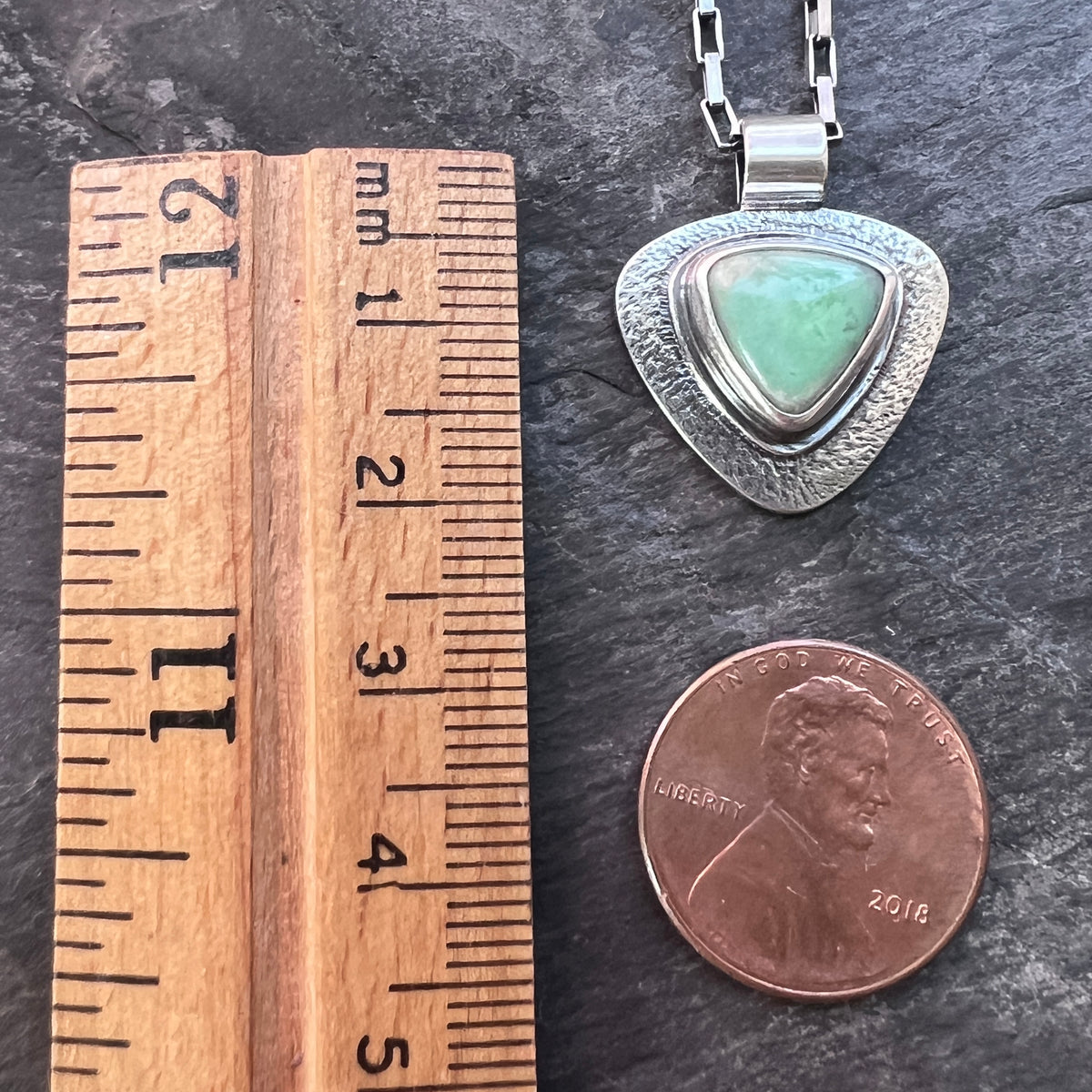 Sterling Silver Variscite Necklace | Green Natural Stone Triangular Pendant