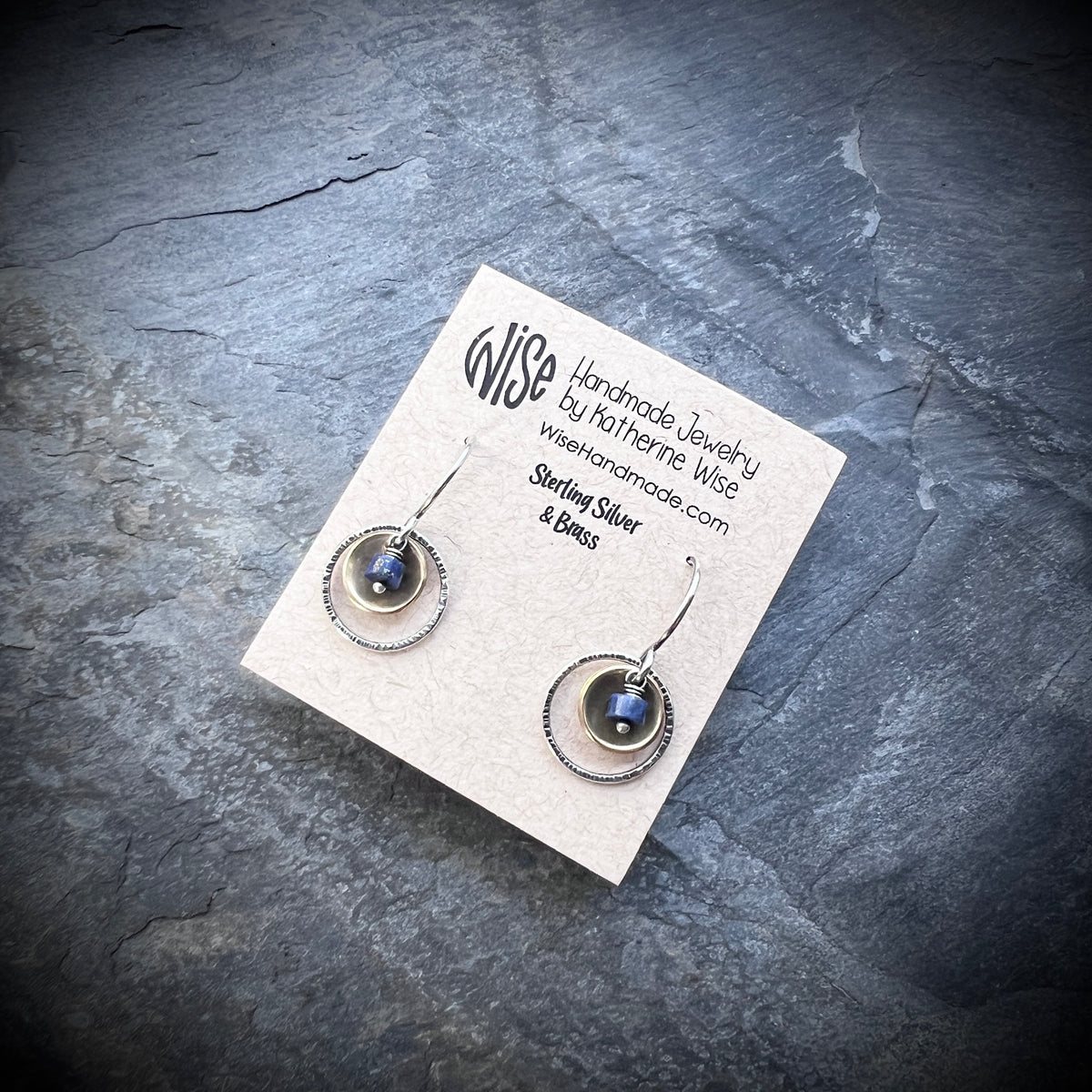 Lapis Lazuli Sterling Silver Earrings | Natural Stone Mixed Metal Small Dangles