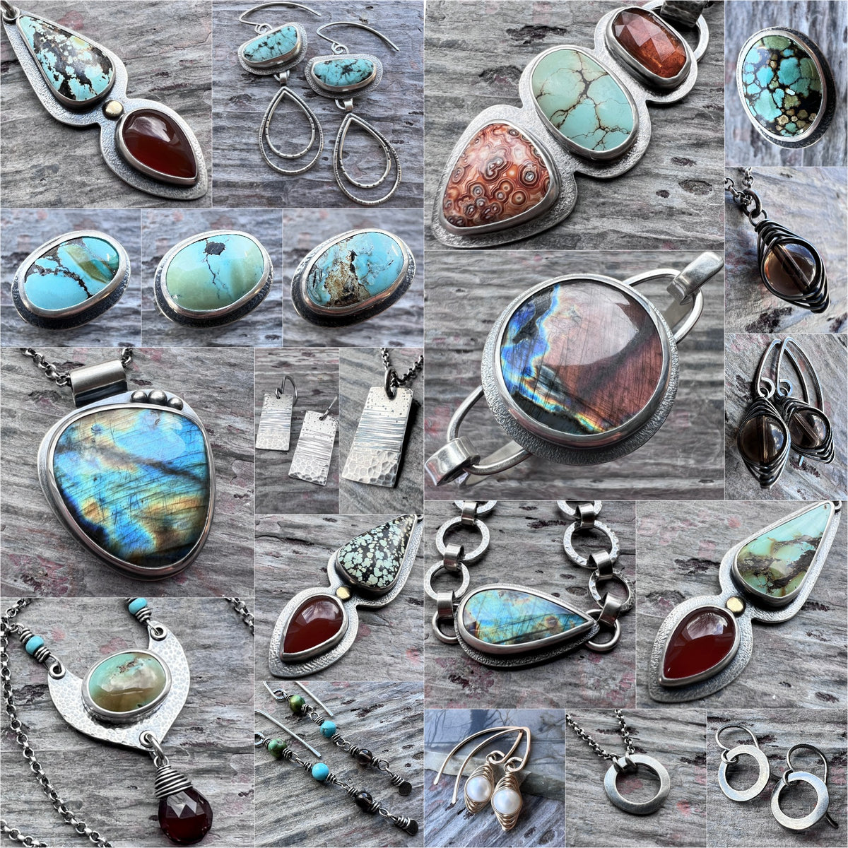 Labradorite Sterling Silver Bracelet | One-of-a-kind Natural Stone Hammered Link Bracelet