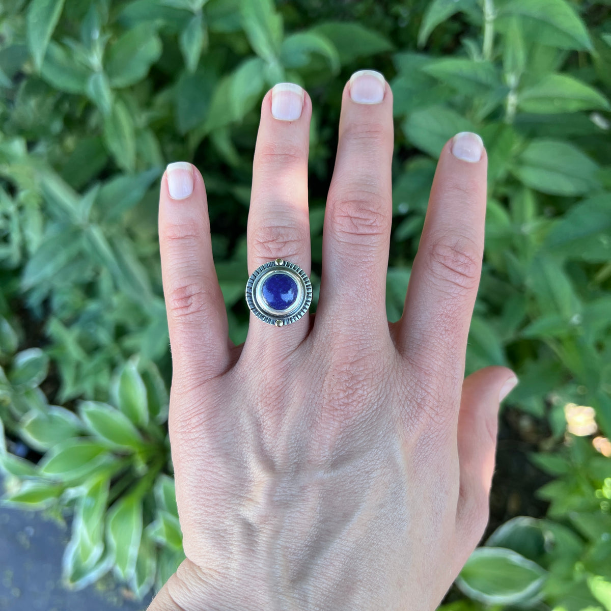 Sterling Silver Lapis Lazuli Ring | Natural Round Blue Stone Statement Ring