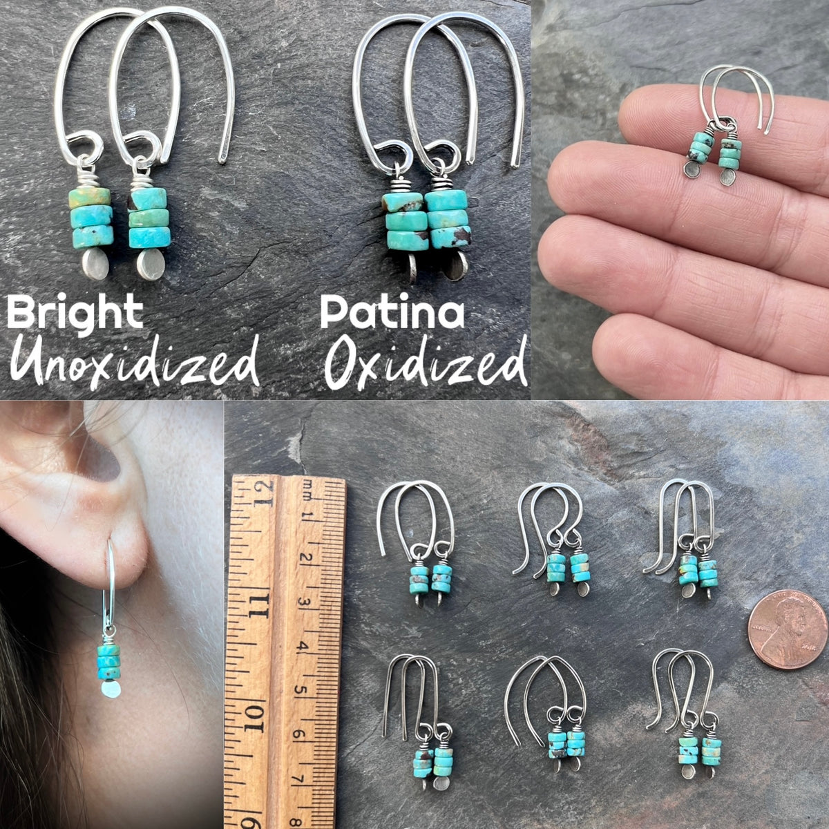 Sterling Silver Genuine Turquoise Earrings | Small Natural Stone Dangles