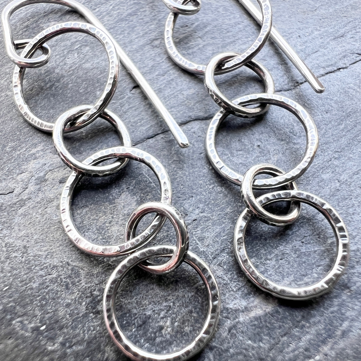 Sterling Silver Hammered Chain Earrings | Minimalist Circle Link Dangles
