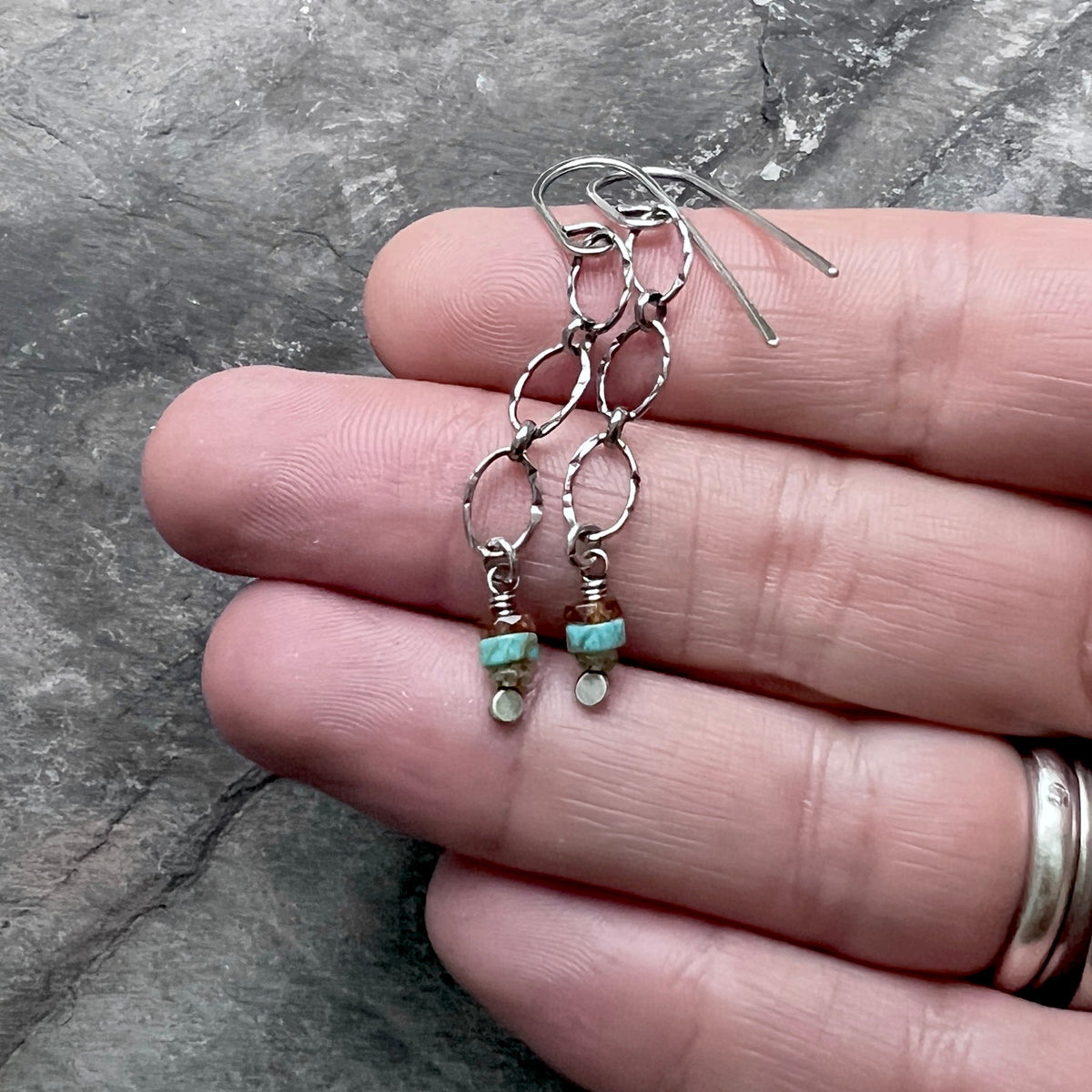 Peridot, Turquoise, Garnet, and Sterling Silver Lightweight Dangle Earrings