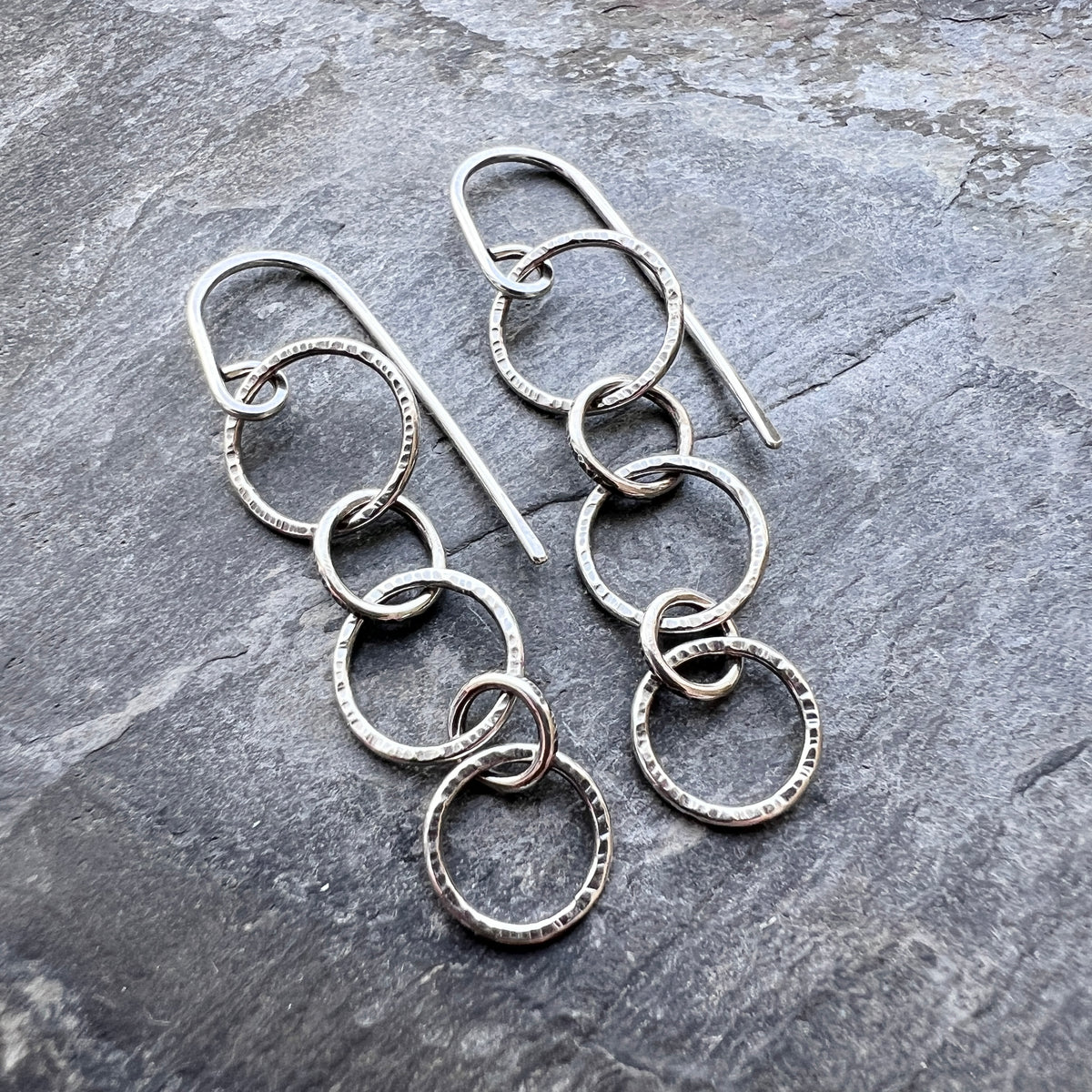 Sterling Silver Hammered Chain Earrings | Minimalist Circle Link Dangles