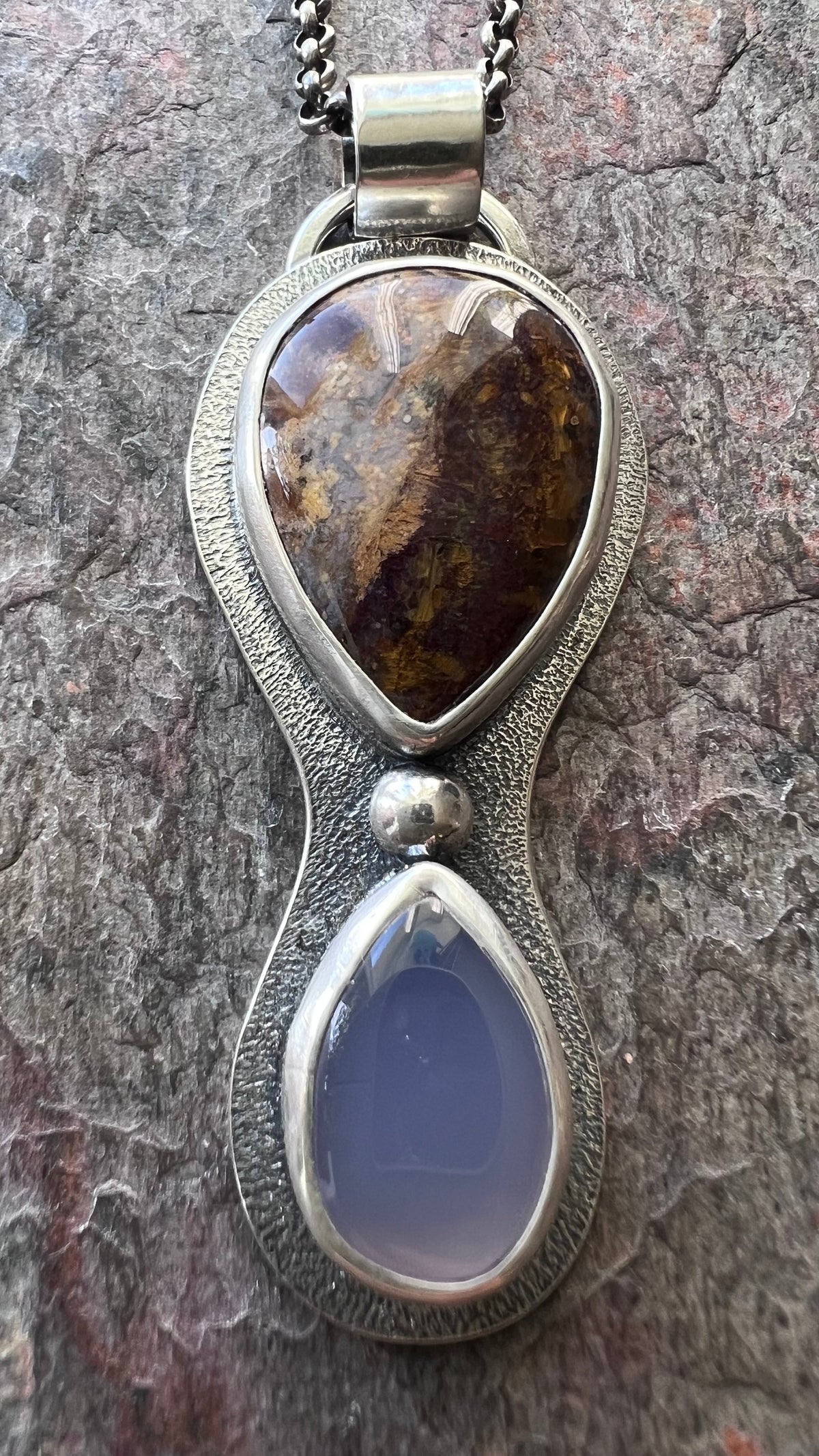 Pietersite and Chalcedony Sterling Silver Necklace - Handmade One-of-a-kind Pendant on Sterling Silver Chain