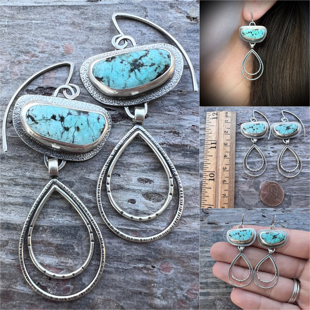 Sterling Silver Chrysocolla Earrings | Natural Stone and Teardrop Dangle Earrings
