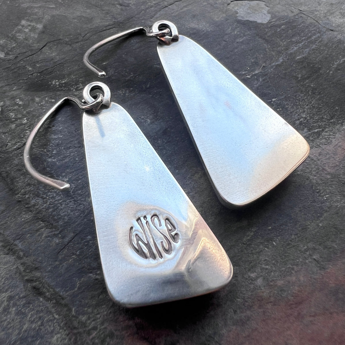Sterling Silver Montana Agate Earrings | Brown Triangular Stone Cabochon Large Dangles