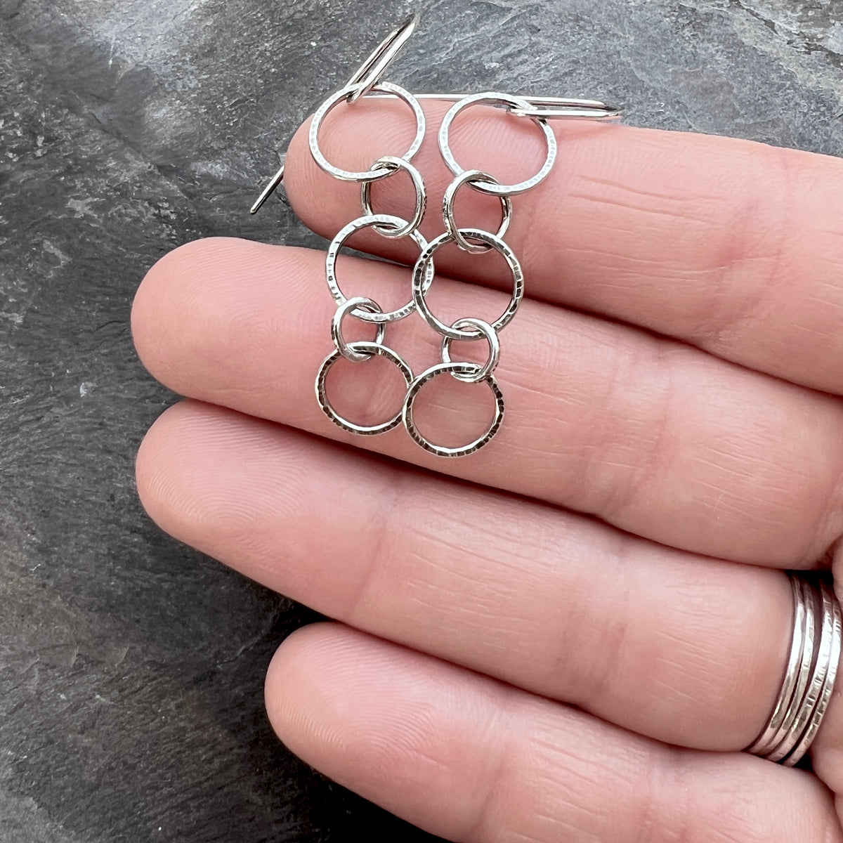 Sterling Silver Hammered Chain Earrings | Minimalist Circle Link Dangles
