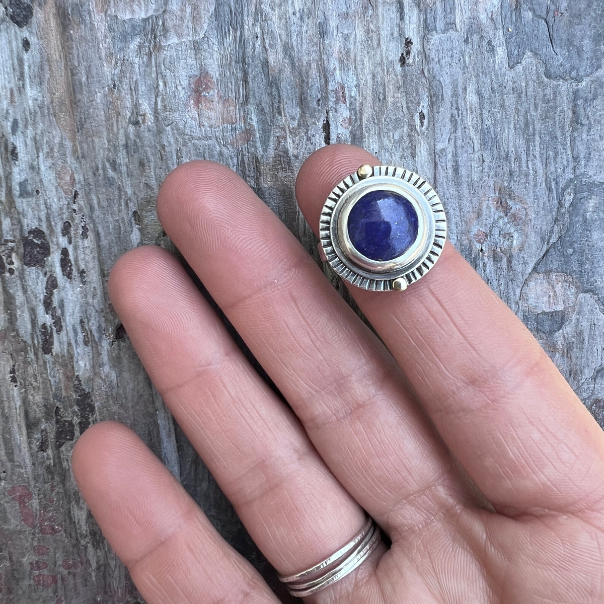 Sterling Silver Lapis Lazuli Ring | Natural Round Blue Stone Statement Ring