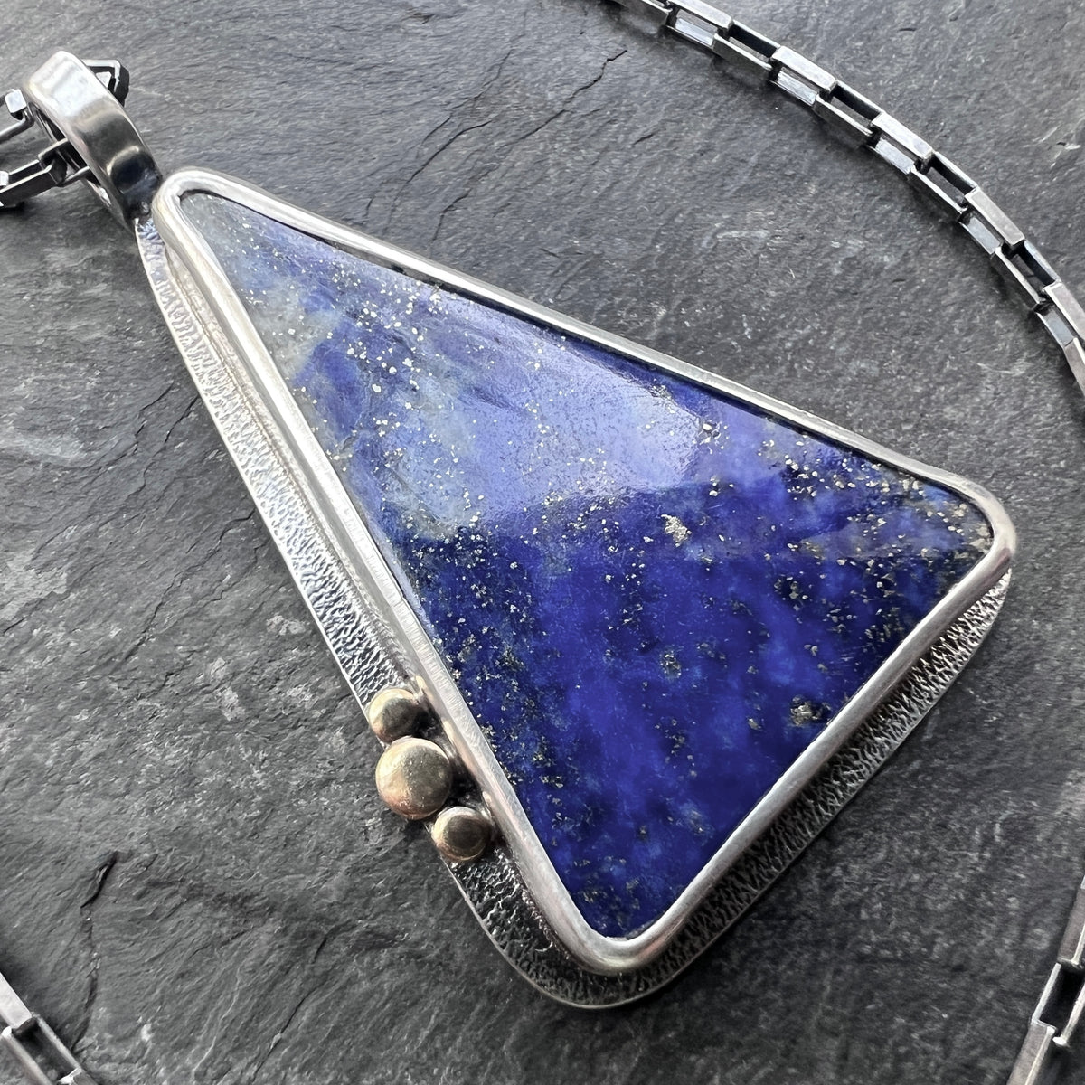 Lapis Lazuli Sterling Silver Necklace | Blue Natural Stone Geometric Pendant