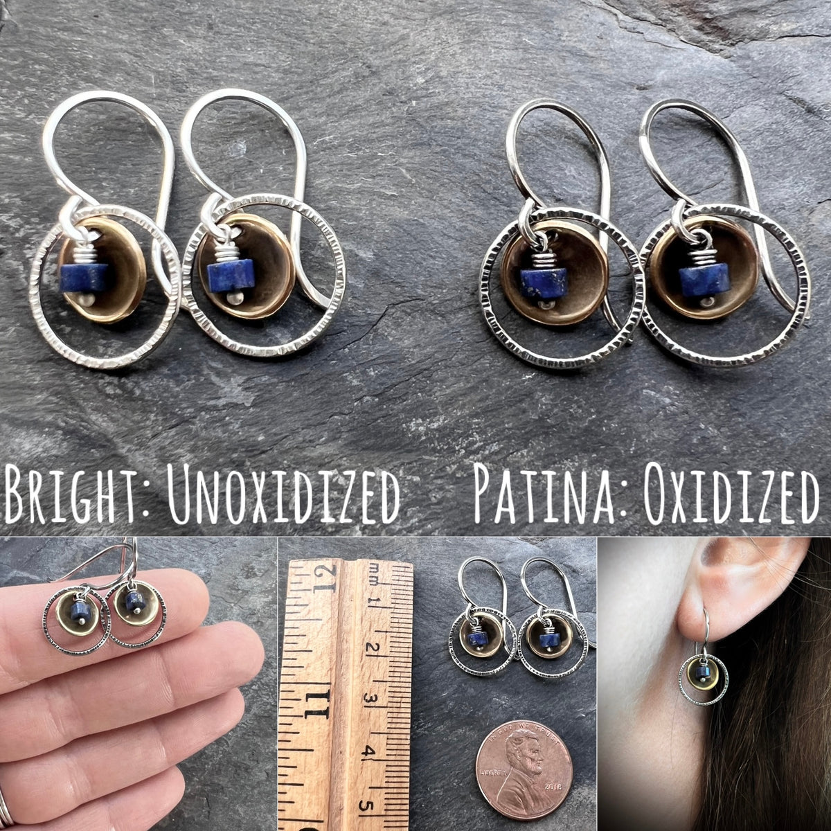 Lapis Lazuli Sterling Silver Earrings | Natural Stone Mixed Metal Small Dangles