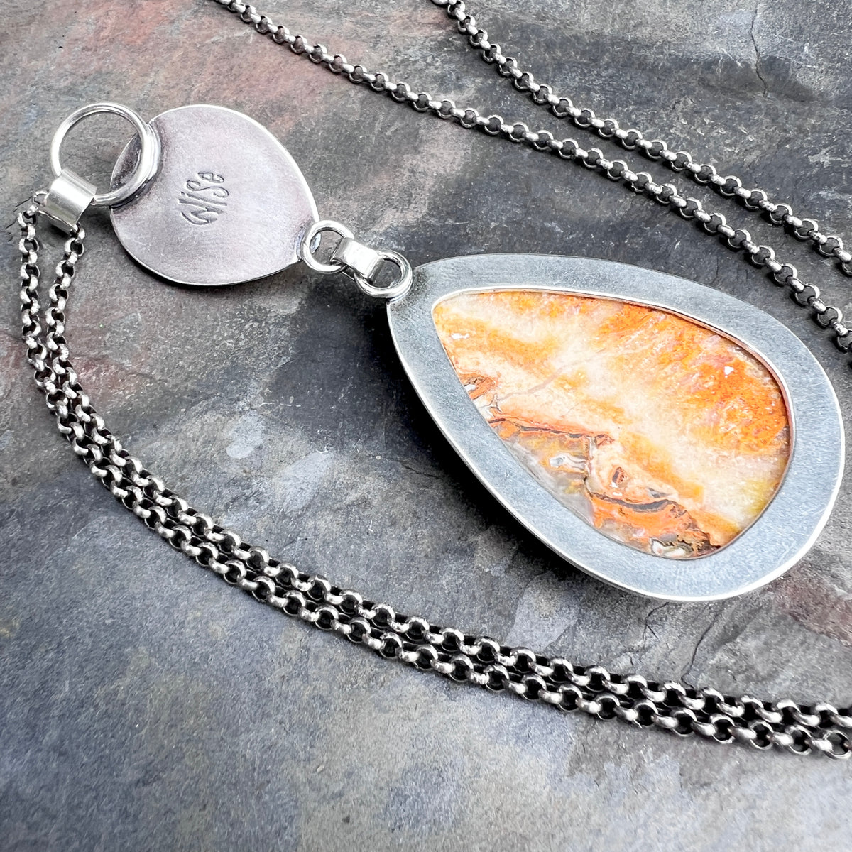 Sterling Silver Genuine Turquoise and Jasper Necklace | Natural Stone Teardrop Statement Pendant
