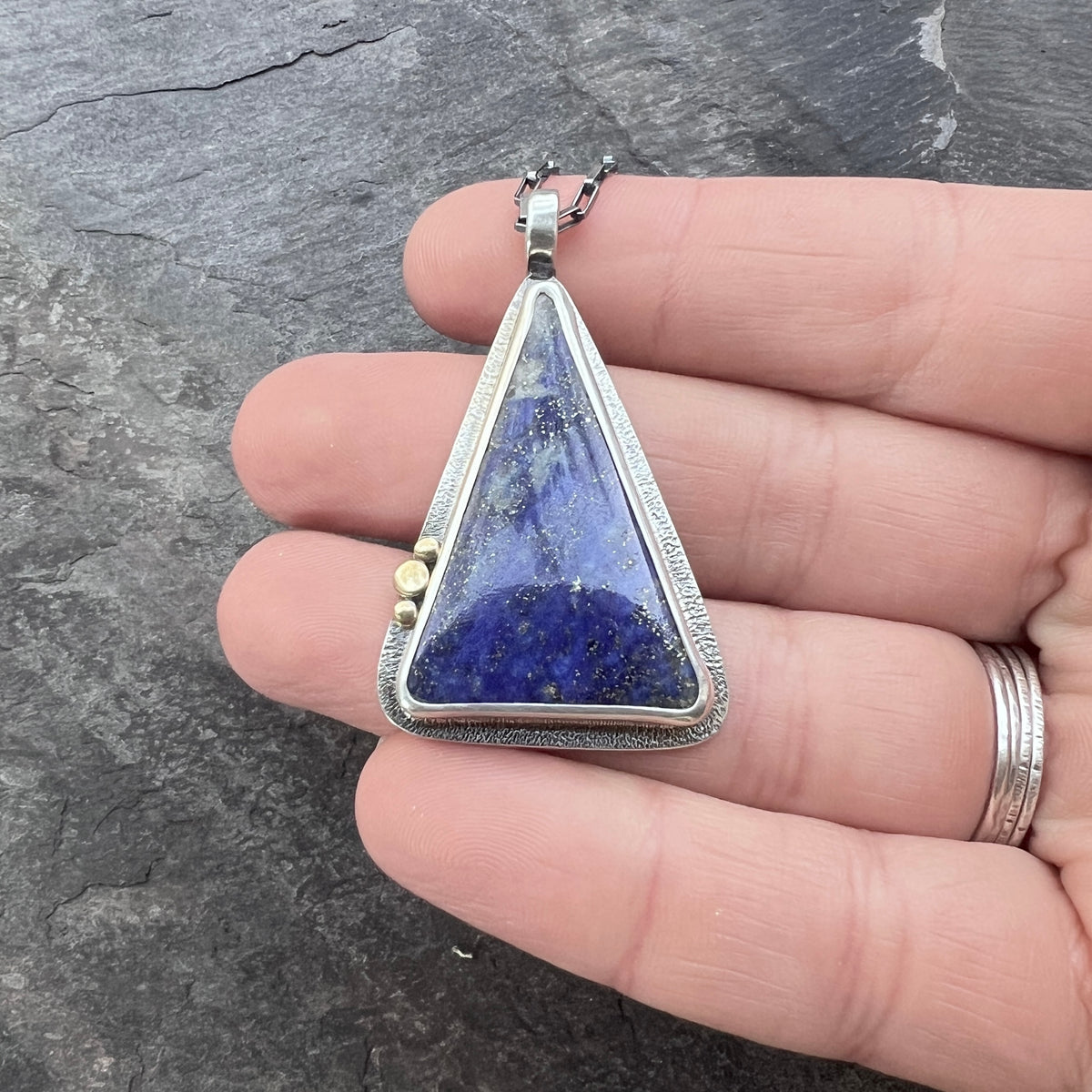 Lapis Lazuli Sterling Silver Necklace | Blue Natural Stone Geometric Pendant