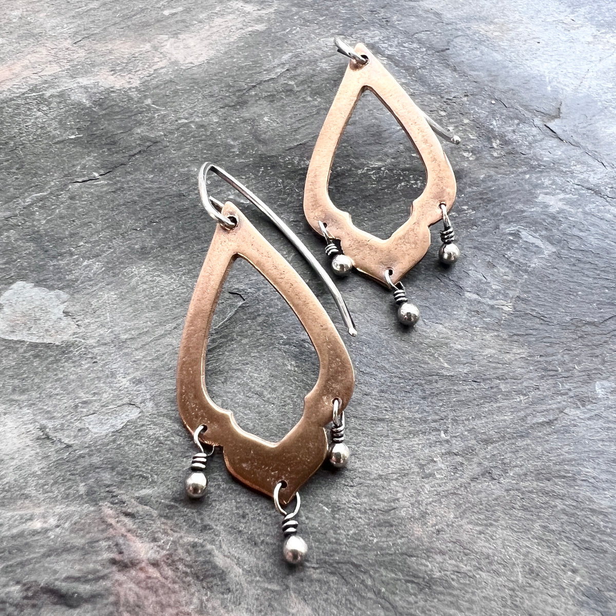 Sterling Silver and Bronze Earrings | Mixed Metal Chandelier Dangles