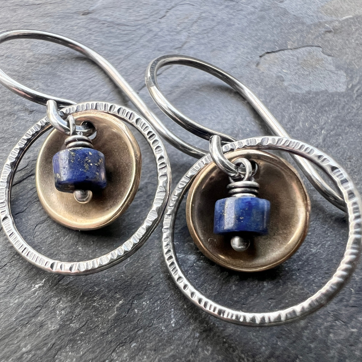 Lapis Lazuli Sterling Silver Earrings | Natural Stone Mixed Metal Small Dangles