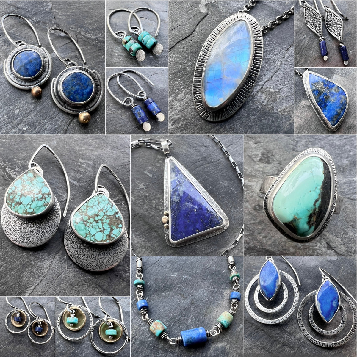 Lapis Lazuli Sterling Silver Necklace | Blue Natural Stone Geometric Pendant