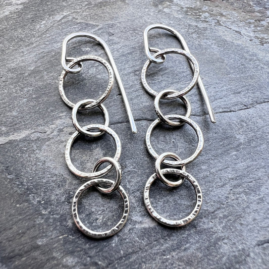 Sterling Silver Hammered Chain Earrings | Minimalist Circle Link Dangles