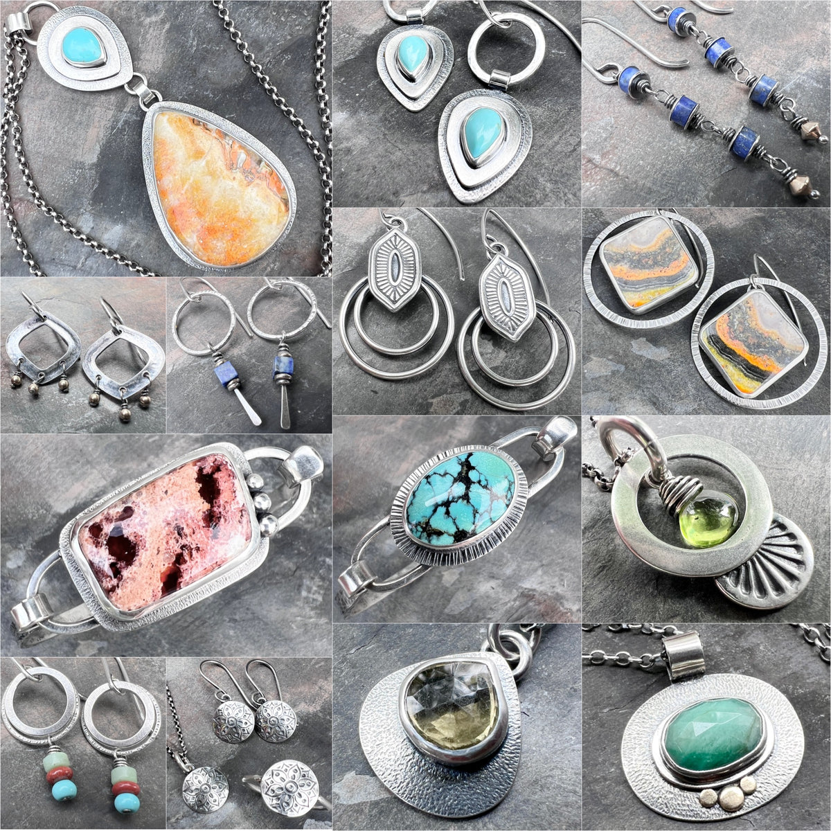 Sterling Silver Genuine Turquoise and Jasper Necklace | Natural Stone Teardrop Statement Pendant