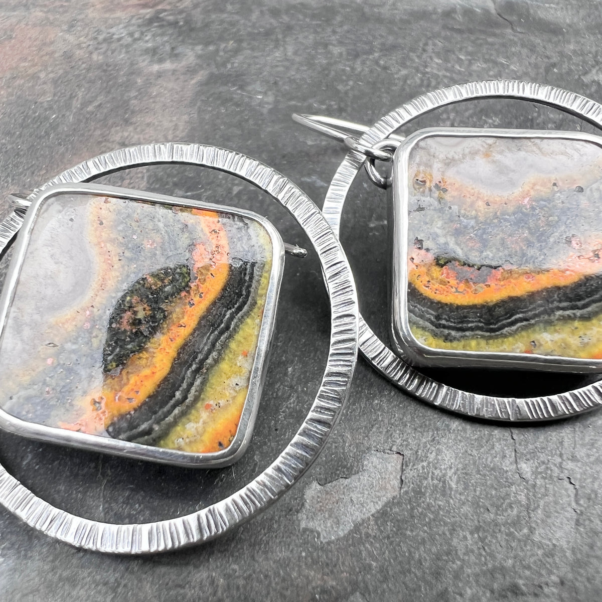 Sterling Silver Bumble Bee Jasper Earrings | Natural Stone Statement Earrings