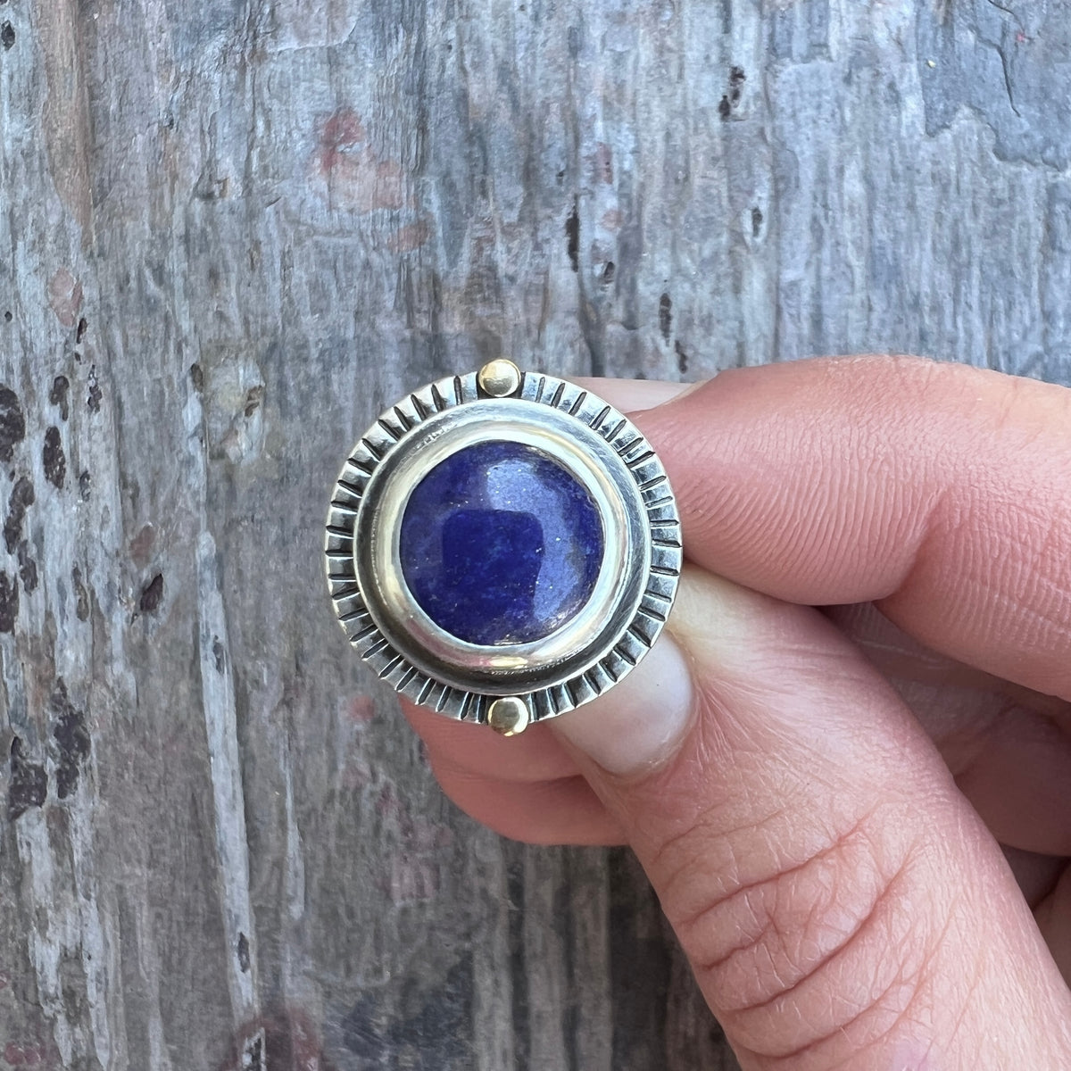 Sterling Silver Lapis Lazuli Ring | Natural Round Blue Stone Statement Ring
