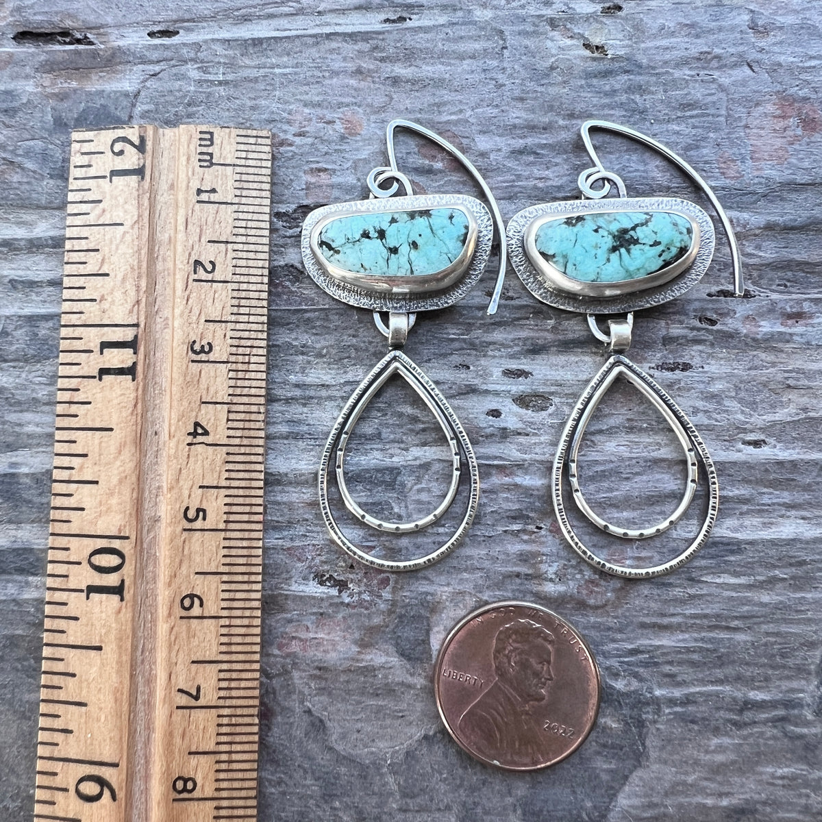 Sterling Silver Chrysocolla Earrings | Natural Stone and Teardrop Dangle Earrings
