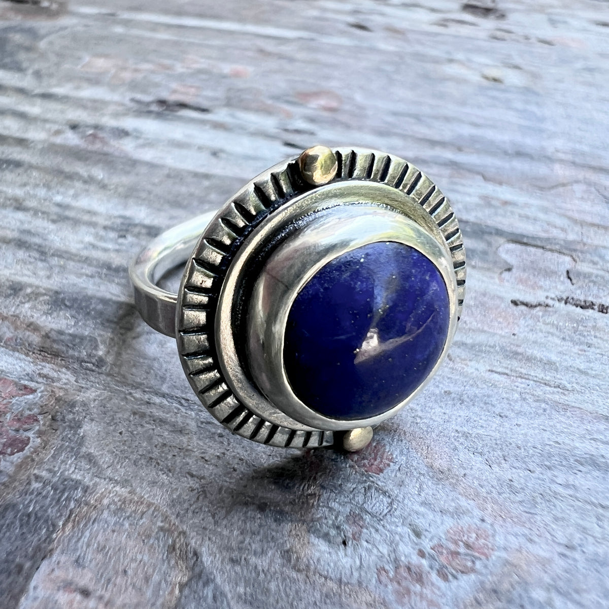 Sterling Silver Lapis Lazuli Ring | Natural Round Blue Stone Statement Ring