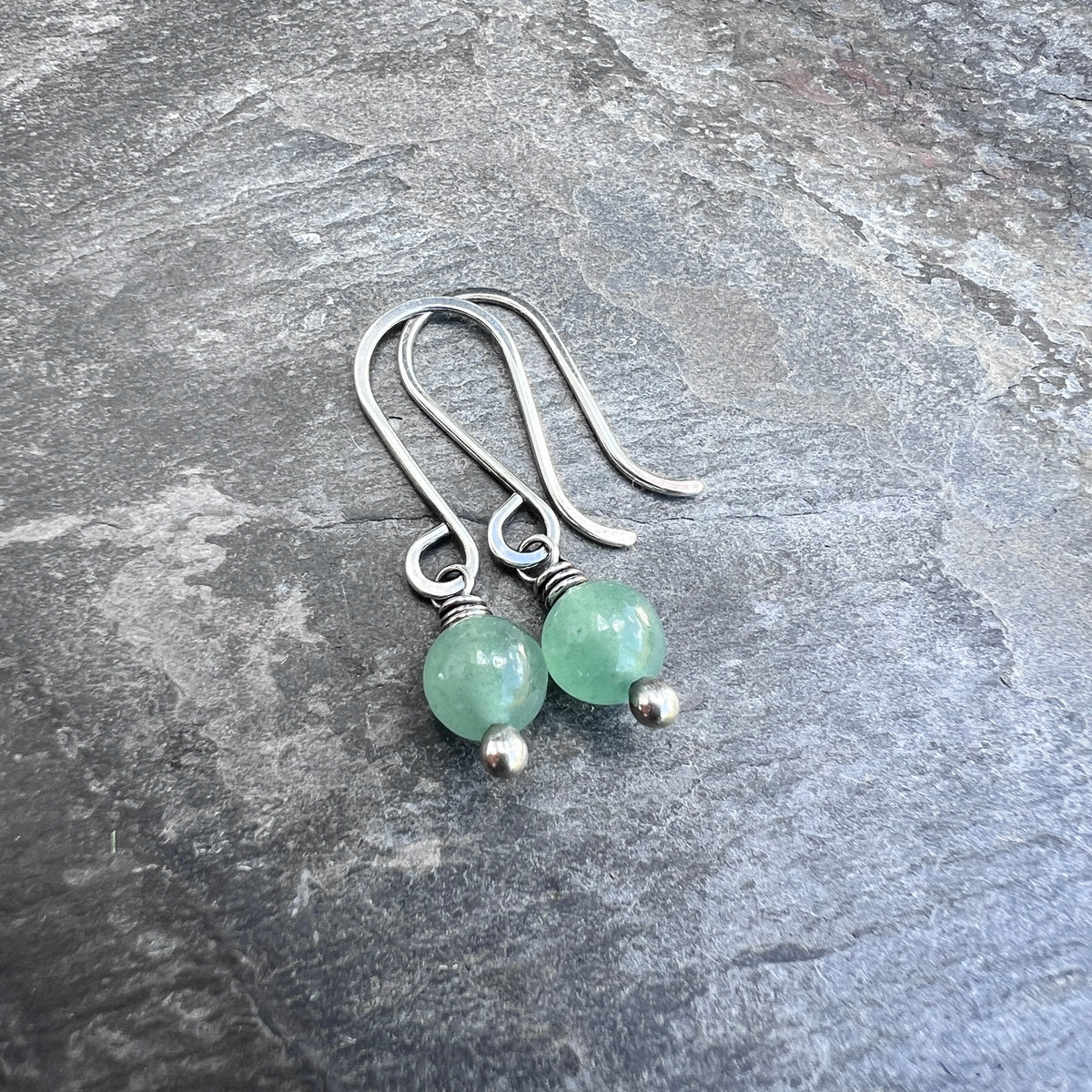 Sterling Silver Aventurine Earrings | Light Green Stone Dangles