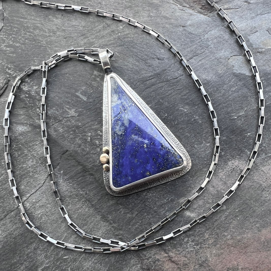 Lapis Lazuli Sterling Silver Necklace | Blue Natural Stone Geometric Pendant