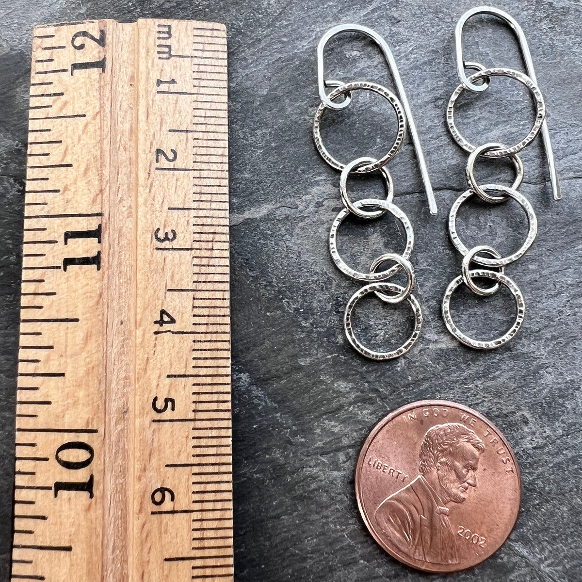 Sterling Silver Hammered Chain Earrings | Minimalist Circle Link Dangles