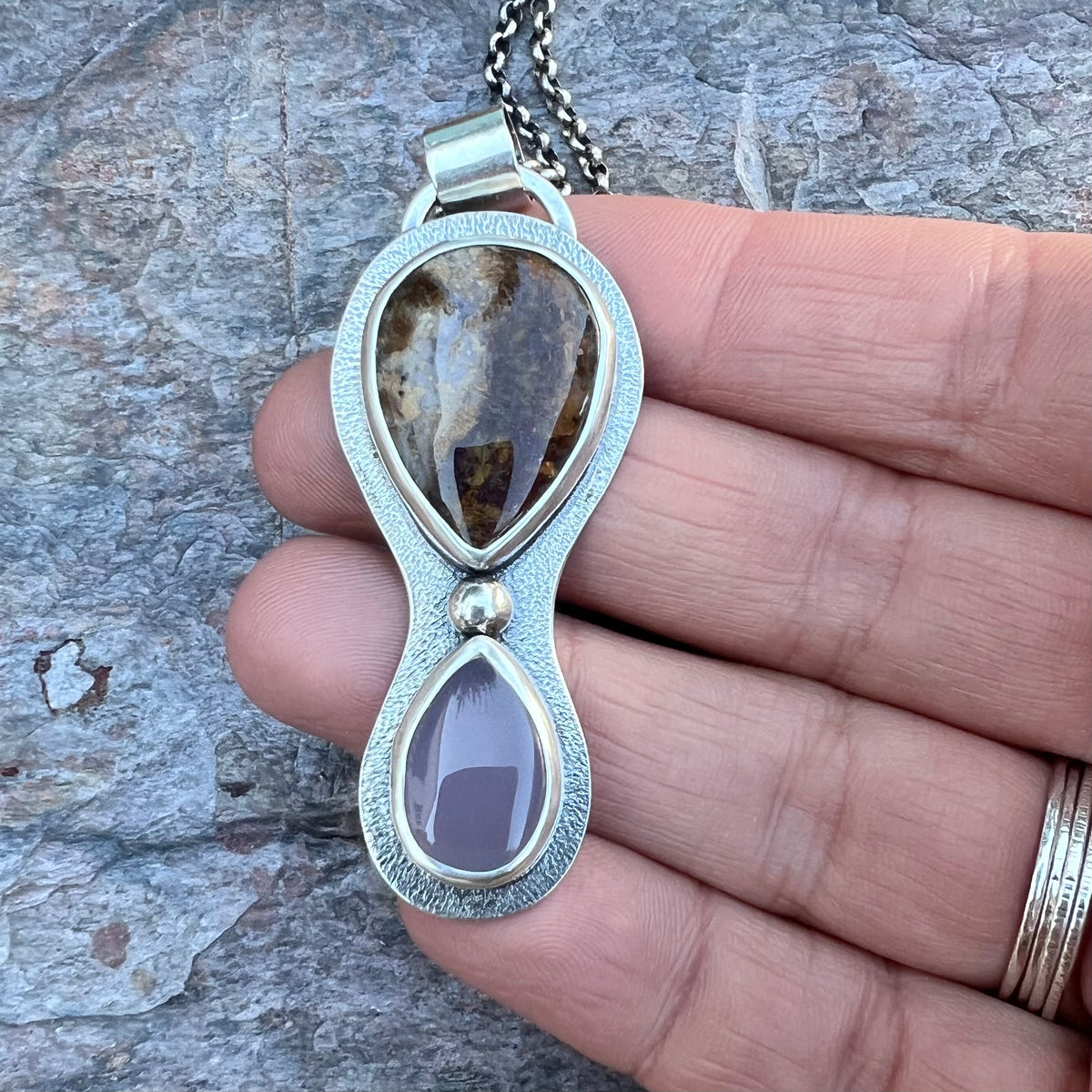 Pietersite and Chalcedony Sterling Silver Necklace - Handmade One-of-a-kind Pendant on Sterling Silver Chain