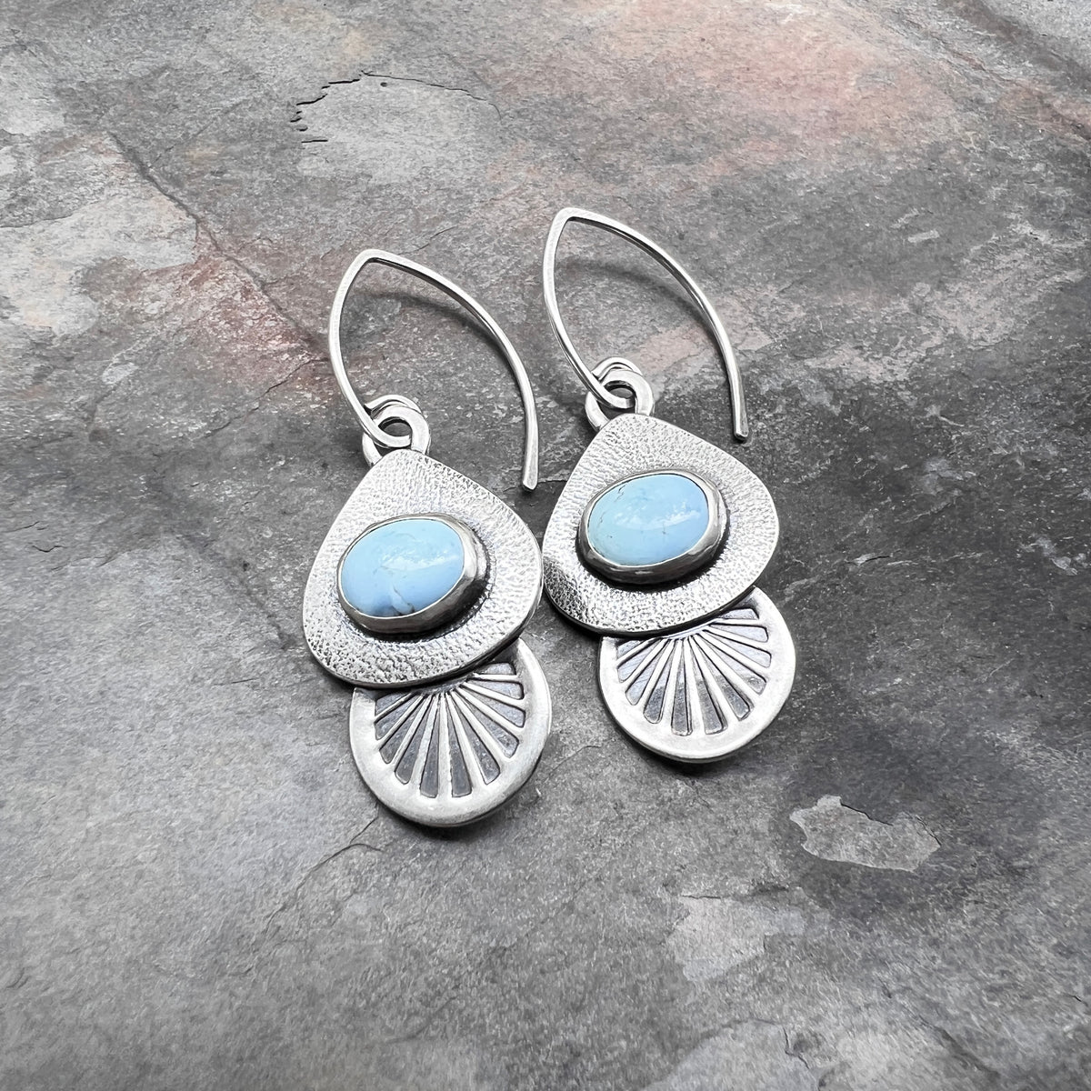 Golden Hill Turquoise Sterling Silver Earrings | Golden Hill Turquoise Stamped Dangle Earrings