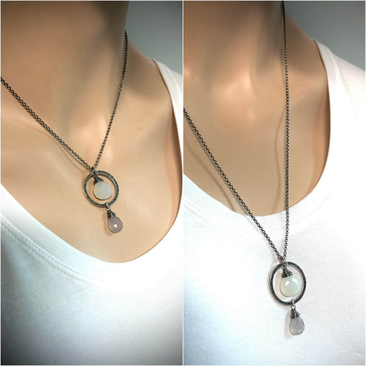 Sterling Silver Chalcedony Necklace - Natural Chalcedony Pendant on Sterling Silver Chain