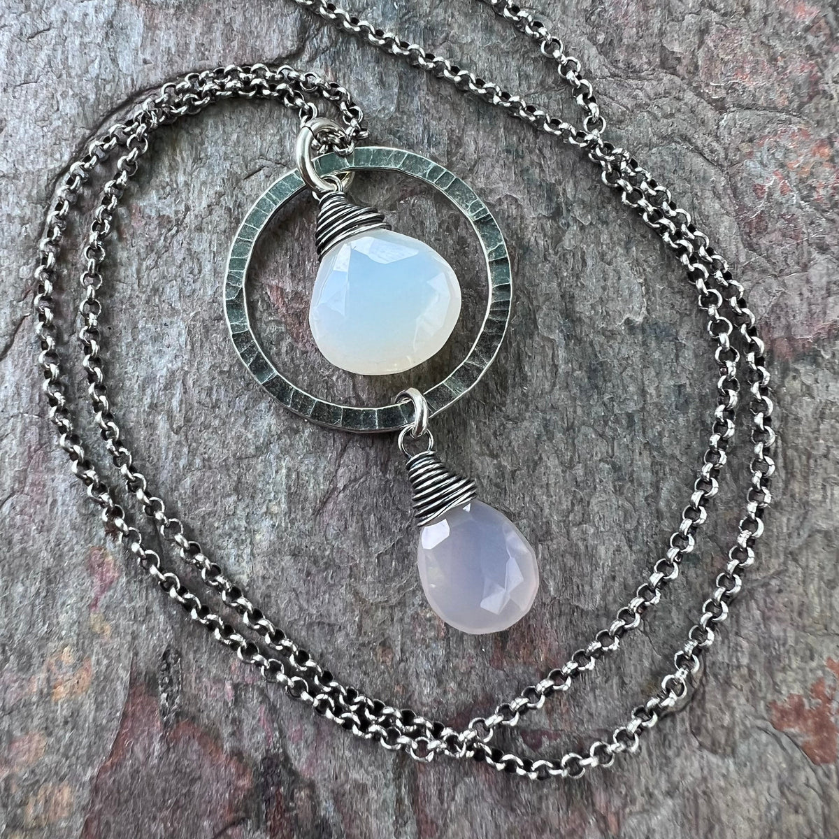 Sterling Silver Chalcedony Necklace - Natural Chalcedony Pendant on Sterling Silver Chain