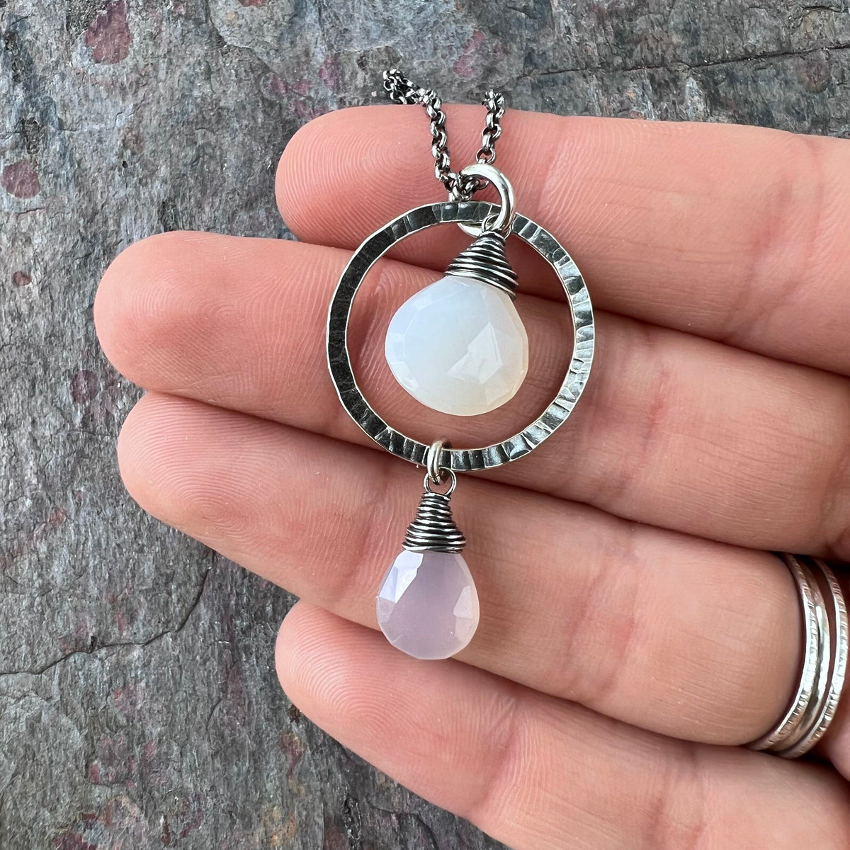 Sterling Silver Chalcedony Necklace - Natural Chalcedony Pendant on Sterling Silver Chain