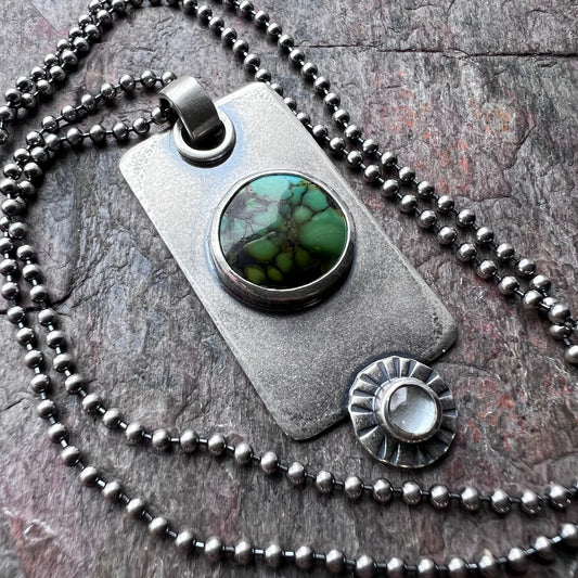 Turquoise and Aquamarine Sterling Silver Necklace - Handmade One-of-a-kind Pendant on Sterling Silver Chain